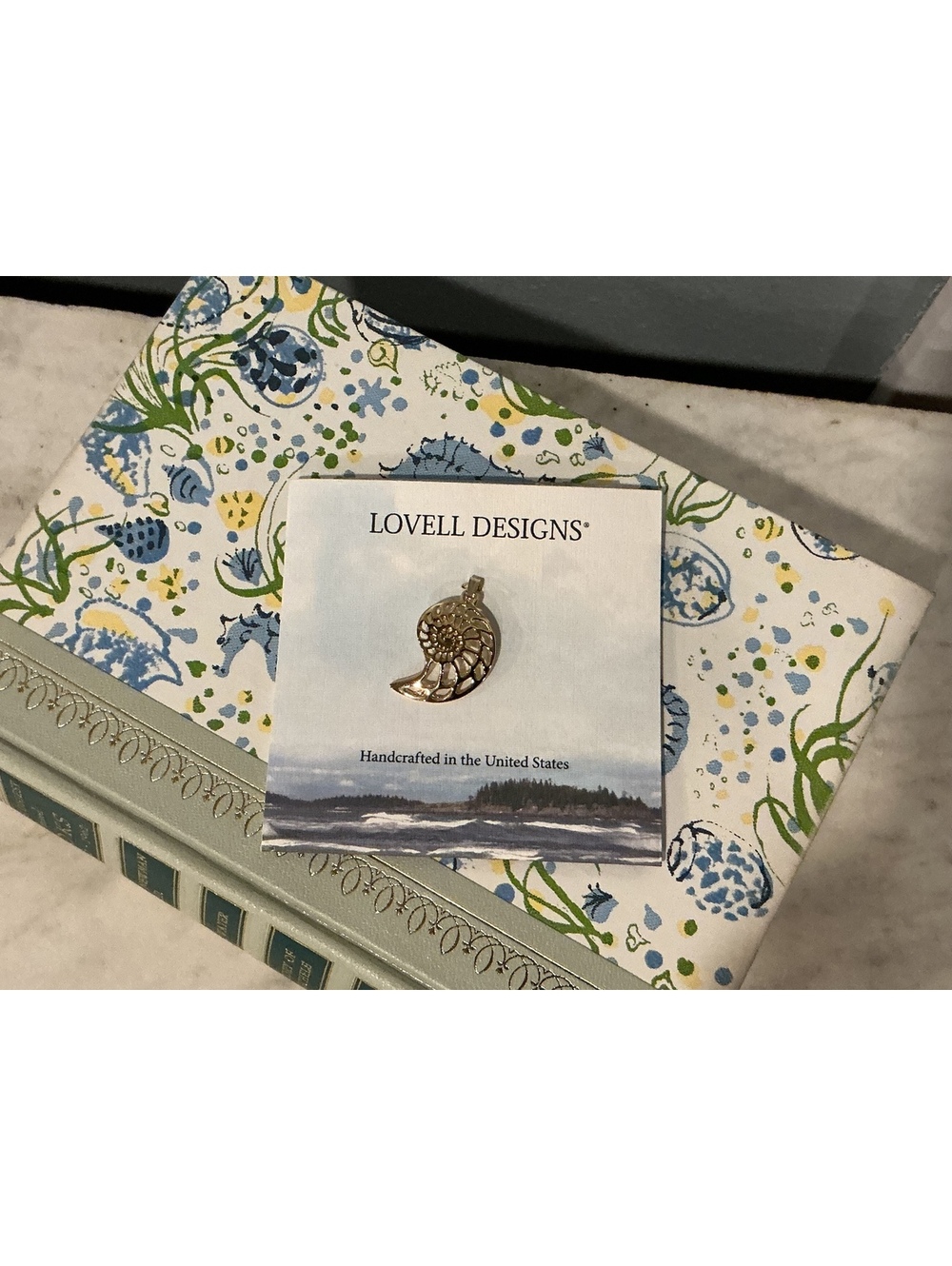 Lovell Designs Nautilus Pendant, Gold Plate Shell Necklace, Maine Jewelry